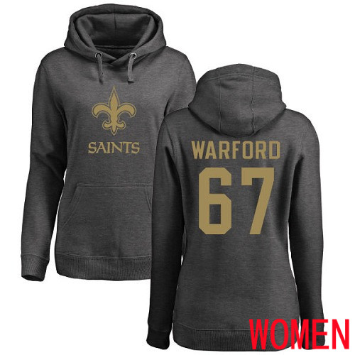 New Orleans Saints Ash Women Larry Warford One Color NFL Football 67 Pullover Hoodie Sweatshirts